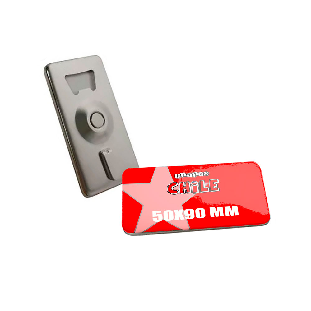 CHAPITA RECTANGULAR DESTAPADOR IMÁN 50X90 MM